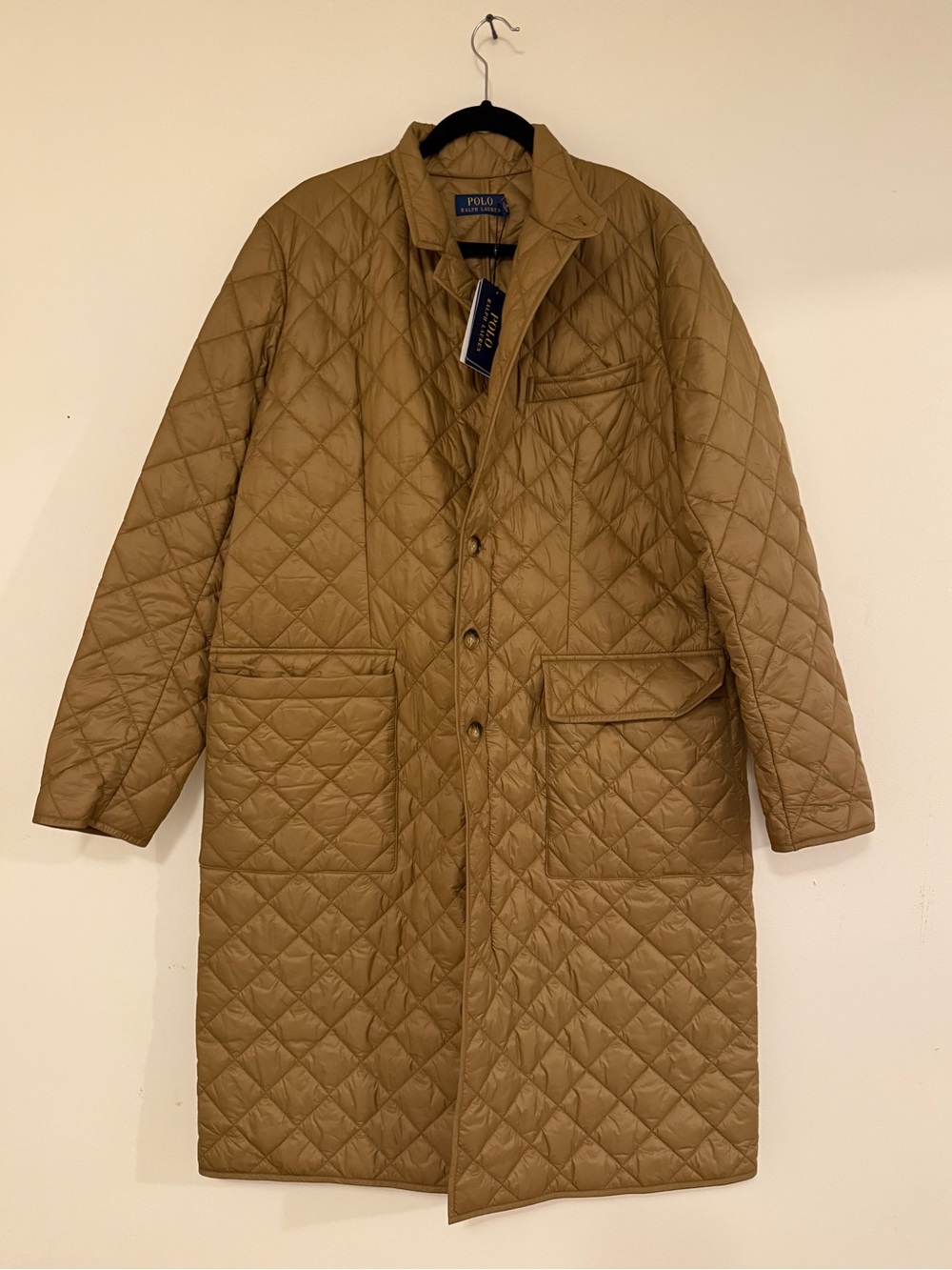 Polo by Ralph Lauren Quilted Long Coat in Khaki